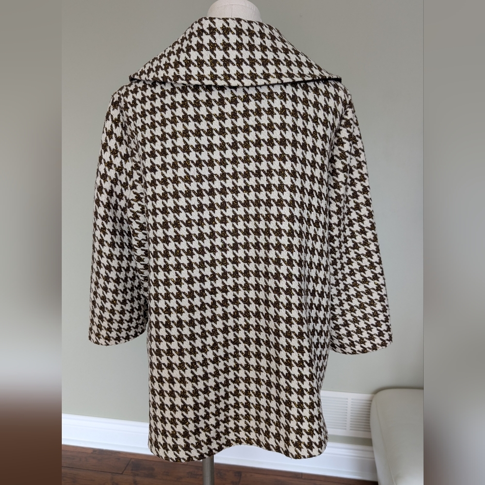 Red Coral Houndstooth Jacket Knit Blazer Style Metallic Thread XL - Picture 3 of 15
